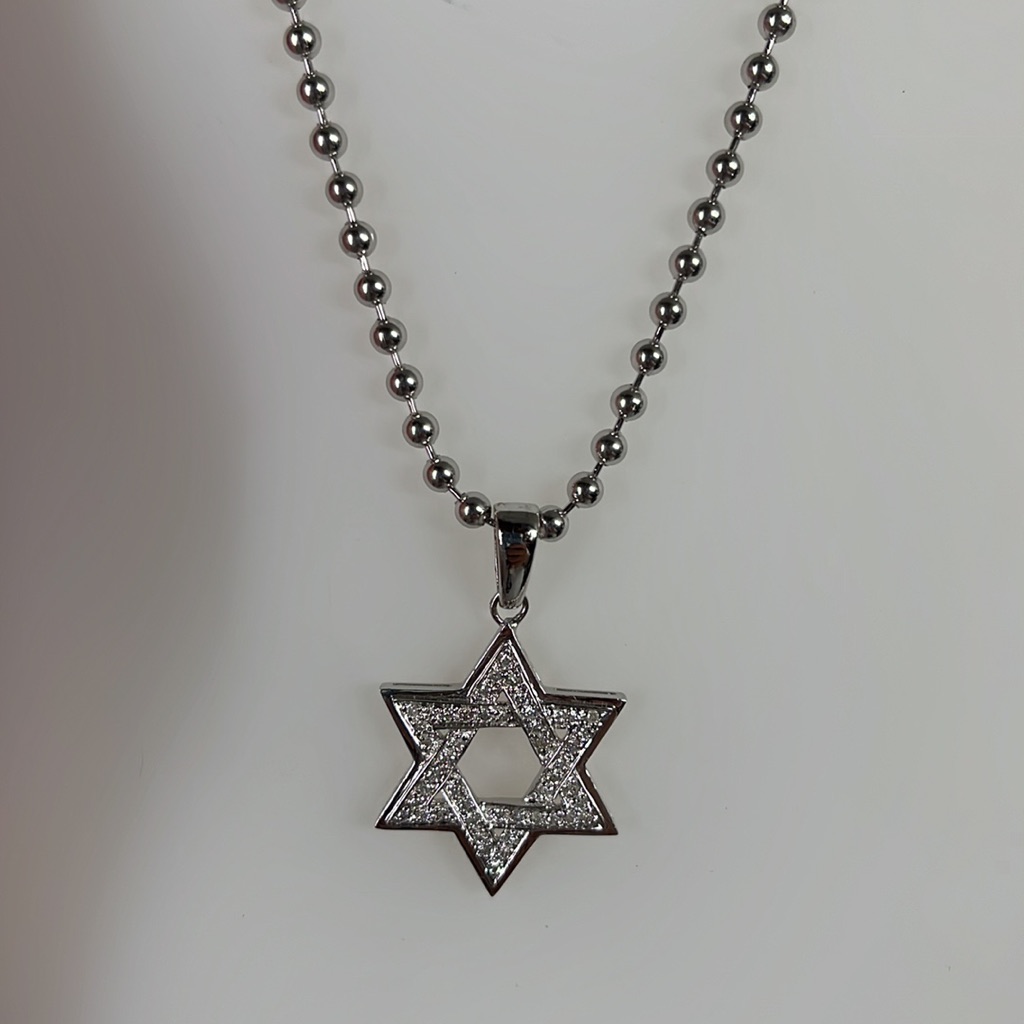 14k Diamond Jewish Star On 14k Ball Chain